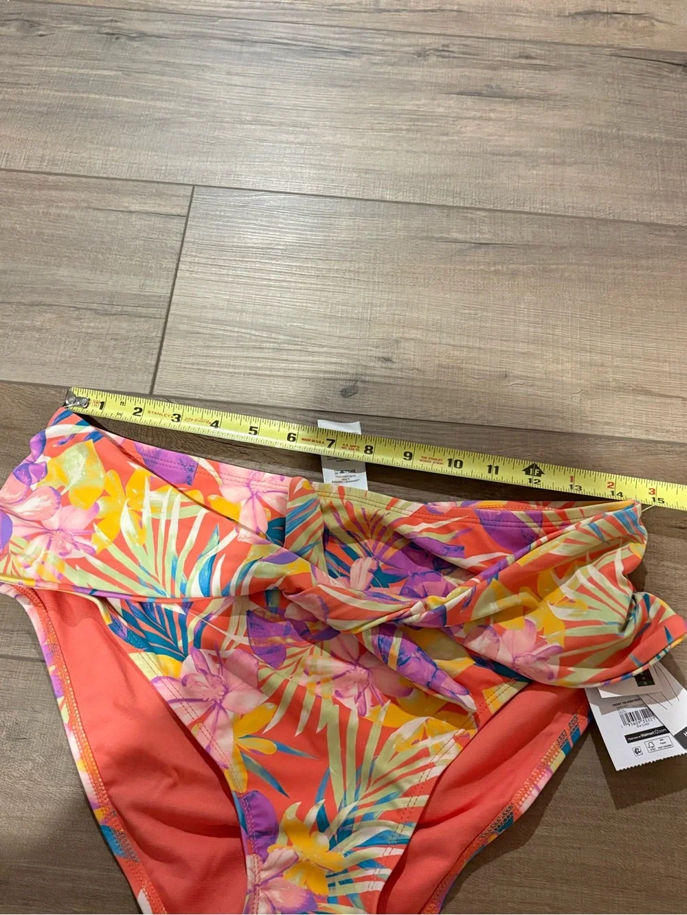 Time and Tru Floral High Waist tie Swim Bottoms pink orange size medium (8-10)